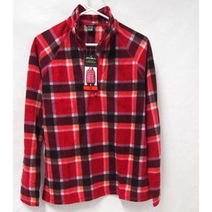 NWT Eddie Bauer Womens Fleece Jacket M 1/4 Zip Pullover Pink Purple Plaid